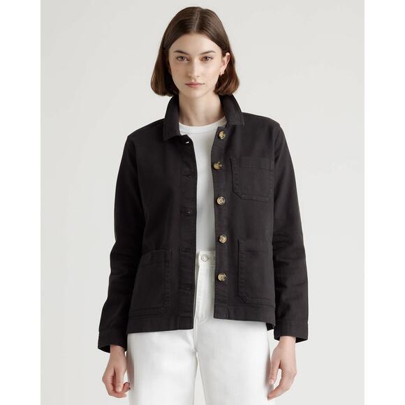 Quince Chore Jacket Organic Comfort Stretch Shacket Denim Oversized Black Size L - Picture 1 of 12